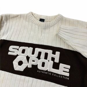 VTG Southpole Streetwear Ribbed Acrylic Sweater Mens Large Y2K Hip Hop Cream